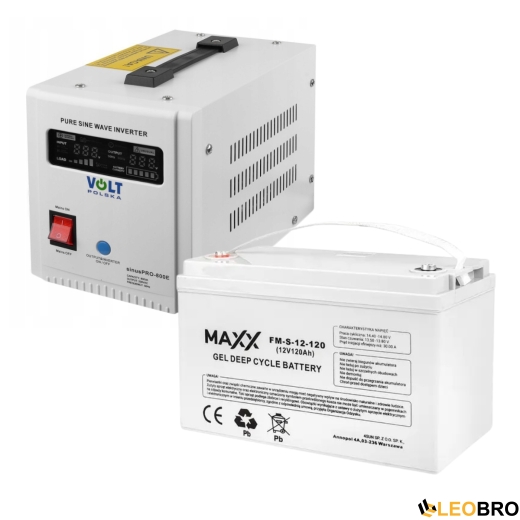 ДБЖ/Інвертор Volt Polska SINUS PRO 800 E 12/230V 500/800W + Акумулятор гелевий 4SUN MAXX GEL 120 Ah - 1