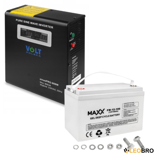 Комплект Volt Polska SINUS PRO 800 W 12/230V 500/800W + Акумулятор гелевий 4SUN MAXX GEL 100 Ah - 1
