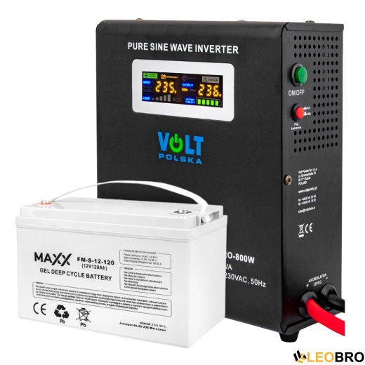 Комплект Volt Polska SINUS PRO 800 W 12/230V 500/800W + Акумулятор гелевий 4SUN MAXX GEL 100 Ah - 7