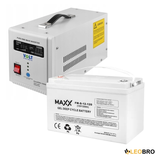 Комплект Volt Polska SINUS PRO 1000E W 12/230V 700/1000W + Акумулятор гелевий 4SUN MAXX GEL 120 Ah - 1