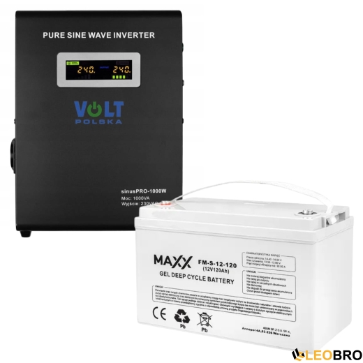 Комплект Volt Polska SINUS PRO 1000W 12/230V 700/1000W + Акумулятор гелевий 4SUN MAXX GEL 120 Ah - 1