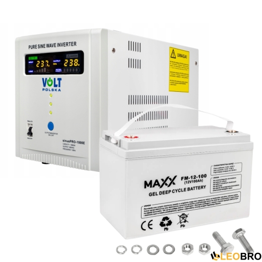 Комплект Volt Polska SINUS PRO 1500E 12/230V 1000/1500W + Акумулятор гелевий 4SUN MAXX GEL 100 Ah - 1