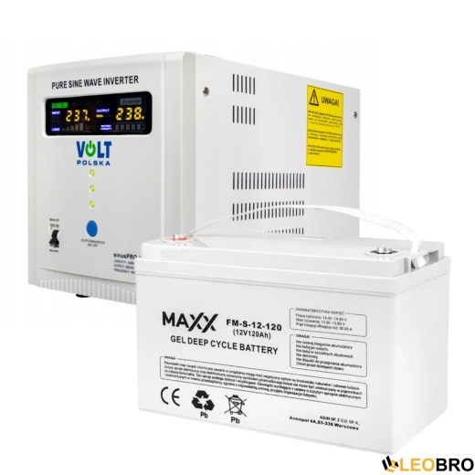 Комплект Volt Polska SINUS PRO 1500E 12/230V 1000/1500W + Акумулятор гелевий 4SUN MAXX GEL 120 Ah - 1