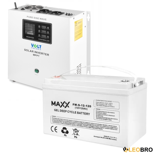 Комплект Volt Polska SINUS PRO 1500S 12/230V 1050/1500W + Акумулятор гелевий 4SUN MAXX GEL 120 Ah - 1