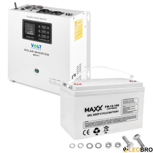 Комплект Volt Polska SINUS PRO 1500S 12/230V 1050/1500W + Акумулятор гелевий 4SUN MAXX GEL 100 Ah - 1