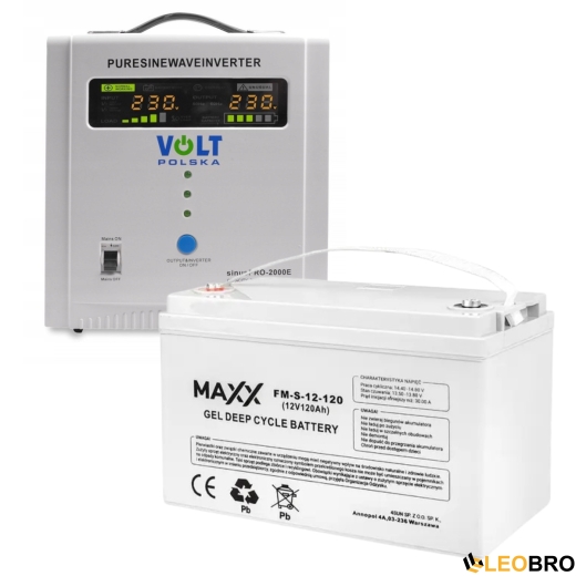 Комплект Volt Polska SINUS PRO 2000E 12/230V 1250/2000W + Акумулятор гелевий 4SUN MAXX GEL 120 Ah - 1