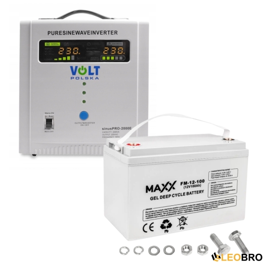 Комплект Volt Polska SINUS PRO 2000E 12/230V 1250/2000W + Акумулятор гелевий 4SUN MAXX GEL 100 Ah - 1