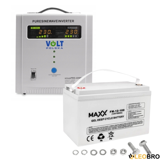 Комплект Volt Polska SINUS PRO 2200E 12/230V 1600/2200W + Акумулятор гелевий 4SUN MAXX GEL 100 Ah - 1