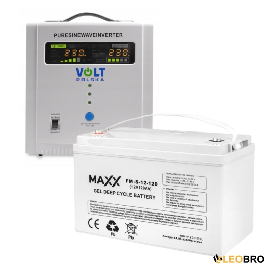 Комплект Volt Polska SINUS PRO 2200E 12/230V 1600/2200W + Акумулятор гелевий 4SUN MAXX GEL 120 Ah - 1