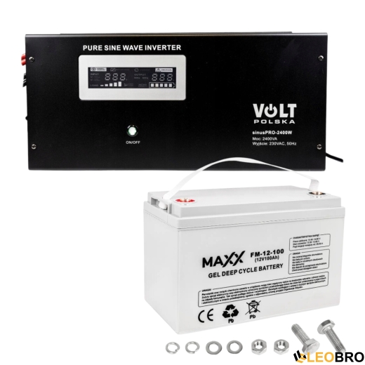 Комплект Volt Polska SINUS PRO 2400W 12/230V 1600/2400W + Акумулятор гелевий 4SUN MAXX GEL 100 Ah - 1