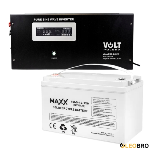 Комплект Volt Polska SINUS PRO 2400W 12/230V 1600/2400W + Аккумулятор гелевый 4SUN MAXX GEL 120 Ah - 1