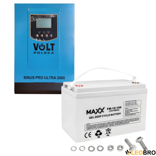 Комплект Volt Polska ULTRA-HV 2000 12/230V 1000/2000W + Акумулятор гелевий 4SUN MAXX GEL 100 Ah - 1