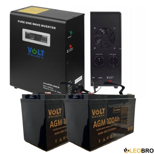 Комплект інвертору Volt Polska SINUS PRO 2000W 1400/2000W + 2 шт Акумулятор VOLT VRLA 100Ah 12V - 1