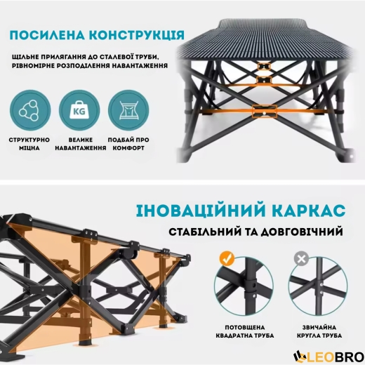 Компактна Розкладачка для туризму LEOBRO зі зручним матрацом Темно-синя - 5