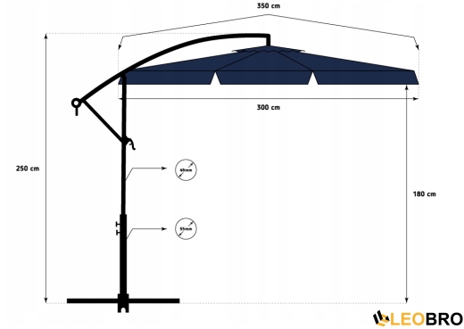Складна садова парасолька з боковим подовжувачем FUNFIT Синя (3052) - 5