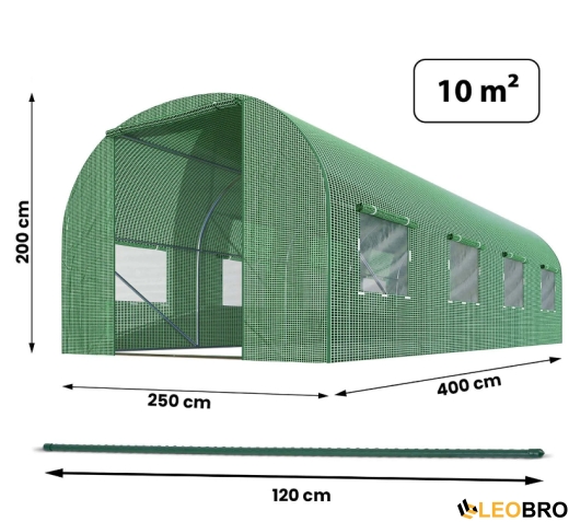 Парник Plonos 10м2 400×250×200 см, зелёный с 8 окнами - 4