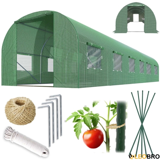 Теплица Plonos 18m2 – сквозной проход, окна, прочный каркас 600х300х200 см (Зеленая) (4976-В) - 1