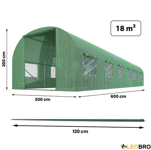Теплица Plonos 18m2 – сквозной проход, окна, прочный каркас 600х300х200 см (Зеленая) (4976-В) - 4