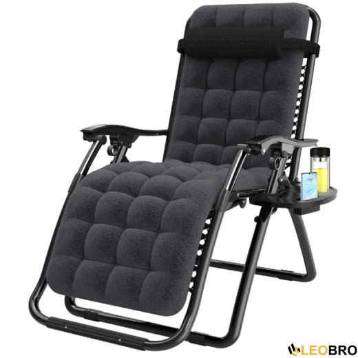 Крісло-шезлонг Zero Gravity LEOBRO з подушкою, складане, чорне (ZGC-R03-PP) - 1