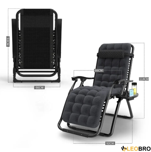 Крісло-шезлонг Zero Gravity LEOBRO з подушкою, складане, чорне (ZGC-R03-PP) - 2