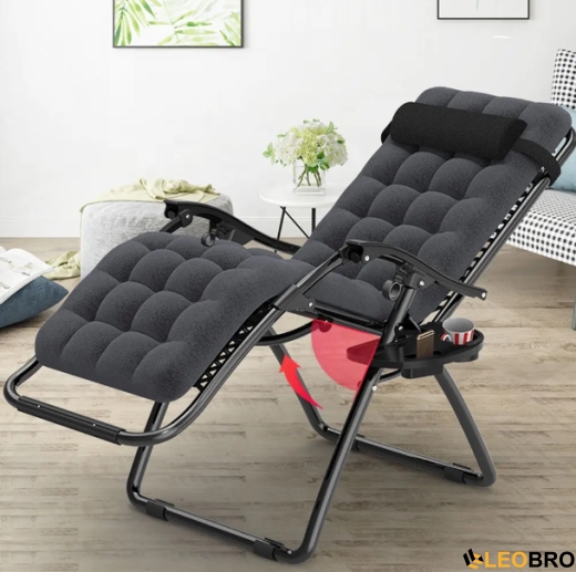 Крісло-шезлонг Zero Gravity LEOBRO з подушкою, складане, чорне (ZGC-R03-PP) - 3