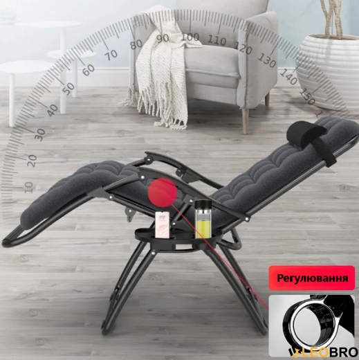 Крісло-шезлонг Zero Gravity LEOBRO з подушкою, складане, чорне (ZGC-R03-PP) - 4