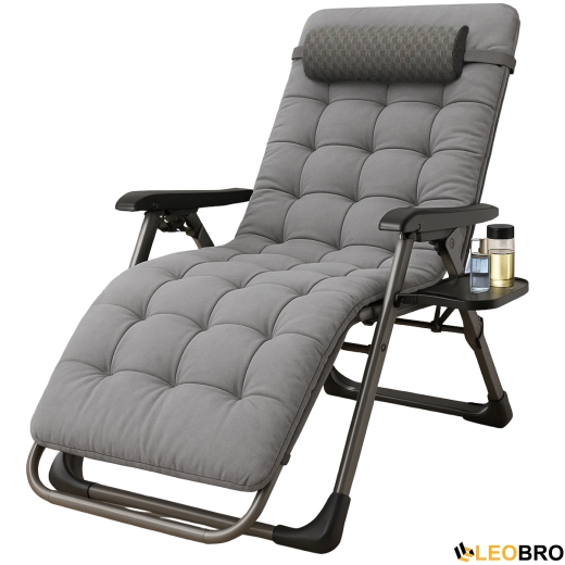 Крісло-шезлонг Zero Gravity LEOBRO з подушкою, складне, сіре (ZGC-S05-PP) - 1
