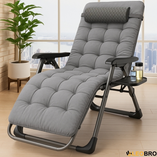 Крісло-шезлонг Zero Gravity LEOBRO з подушкою, складне, сіре (ZGC-S05-PP) - 4