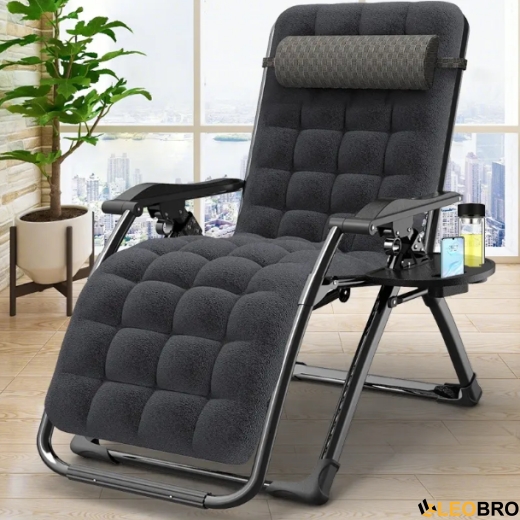 Кресло-шезлонг с подушкой LEOBRO Zero Gravity Чорное (ZGC-S05-PPB) - 1