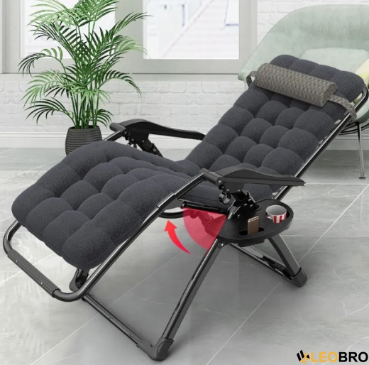 Кресло-шезлонг с подушкой LEOBRO Zero Gravity Чорное (ZGC-S05-PPB) - 3