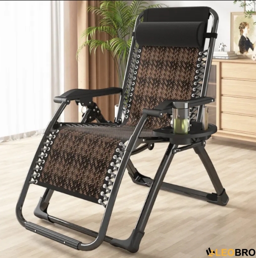 Розкладне крісло шезлонг Zero Gravity LEOBRO Коричневе плетене Ротанг (ZGC-S09) - 1