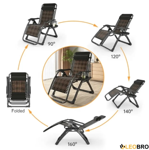 Розкладне крісло шезлонг Zero Gravity LEOBRO Коричневе плетене Ротанг (ZGC-S09) - 2