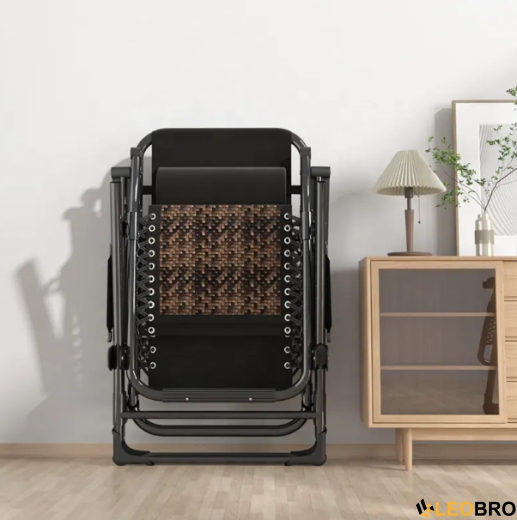 Розкладне крісло шезлонг Zero Gravity LEOBRO Коричневе плетене Ротанг (ZGC-S09) - 3