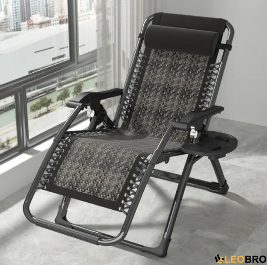Розкладне крісло шезлонг Zero Gravity LEOBRO Сіре плетене Ротанг (ZGC-S10) - 1