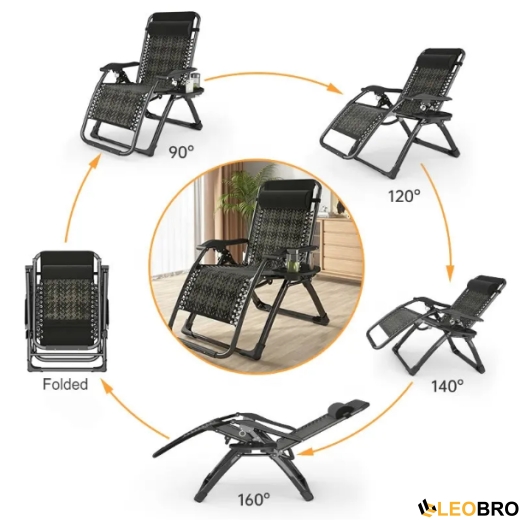 Розкладне крісло шезлонг Zero Gravity LEOBRO Сіре плетене Ротанг (ZGC-S10) - 2