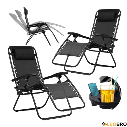 Раскладное кресло шезлонг LEOBRO Zero Gravity Black (LB-ZGC-A1-BLK) - 1
