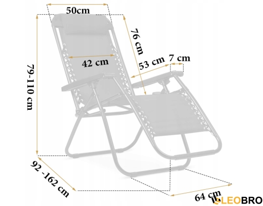 Раскладное кресло шезлонг LEOBRO Zero Gravity Black (LB-ZGC-A1-BLK) - 2
