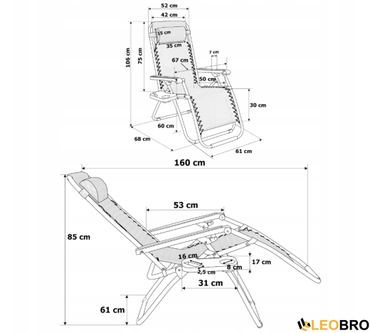 Раскладное кресло шезлонг LEOBRO Zero Gravity Plaid (LB-ZGC-A1-PLD) - 8