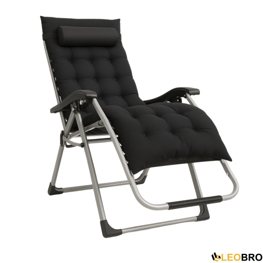 Розкладне крісло шезлонг LEOBRO Zero Gravity Premium Plus Чорне (LB-ZGC-E1-BLK) - 1