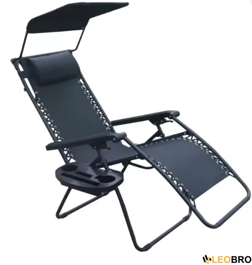 Раскладное кресло шезлонг LEOBRO Zero Gravity Black с козырьком (LB-ZGC-T1-BLK) - 1