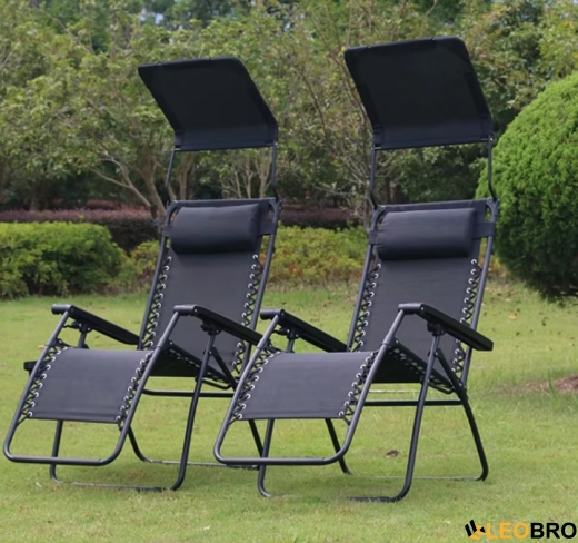 Раскладное кресло шезлонг LEOBRO Zero Gravity Black с козырьком (LB-ZGC-T1-BLK) - 2