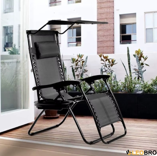 Раскладное кресло шезлонг LEOBRO Zero Gravity Black с козырьком (LB-ZGC-T1-BLK) - 5