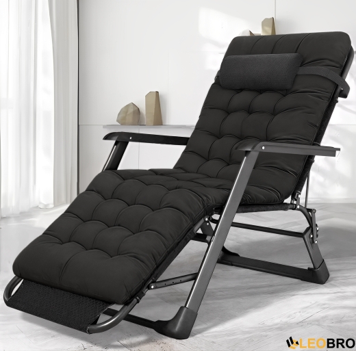 Розкладне крісло ліжко з подушкою LEOBRO Чорний (LB-FCB-G1-BLK) - 3