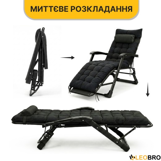 Раскладное кресло кровать с подушкой LEOBRO Черный (LB-FCB-G1-BLK) - 8