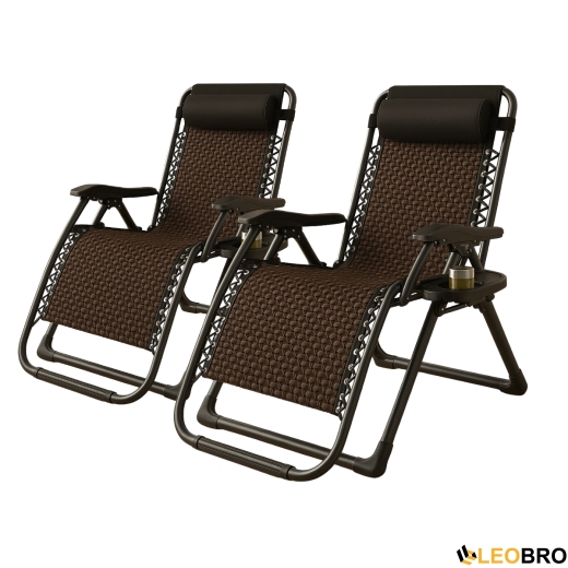 Комплект из 2 шезлонгов Zero Gravity LEOBRO Коричневое плетеное Ротанг (ZGC-S09Х2) - 1