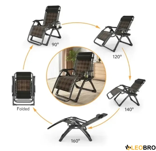 Комплект из 2 шезлонгов Zero Gravity LEOBRO Коричневое плетеное Ротанг (ZGC-S09Х2) - 3