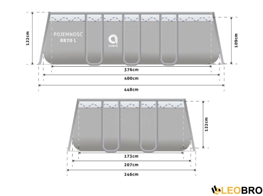 Бассейн каркасный, прямоугольный Avenli 400x207x122 см. 17в1 (2818) - 7