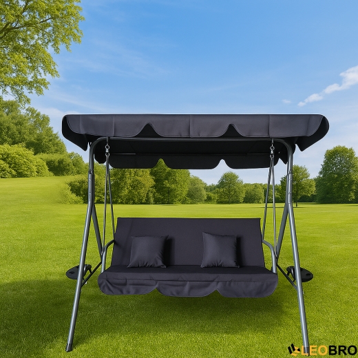 Гойдалка з подушками та підстаканниками на 3 особи LEOBRO Чорна - 1