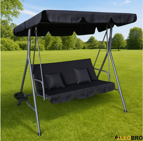 Гойдалка з подушками та підстаканниками на 3 особи LEOBRO Чорна - 2