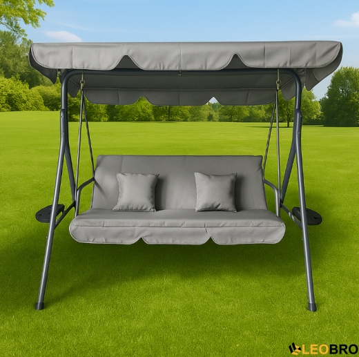 Гойдалка з подушками та підстаканниками на 3 особи LEOBRO Сіра - 1